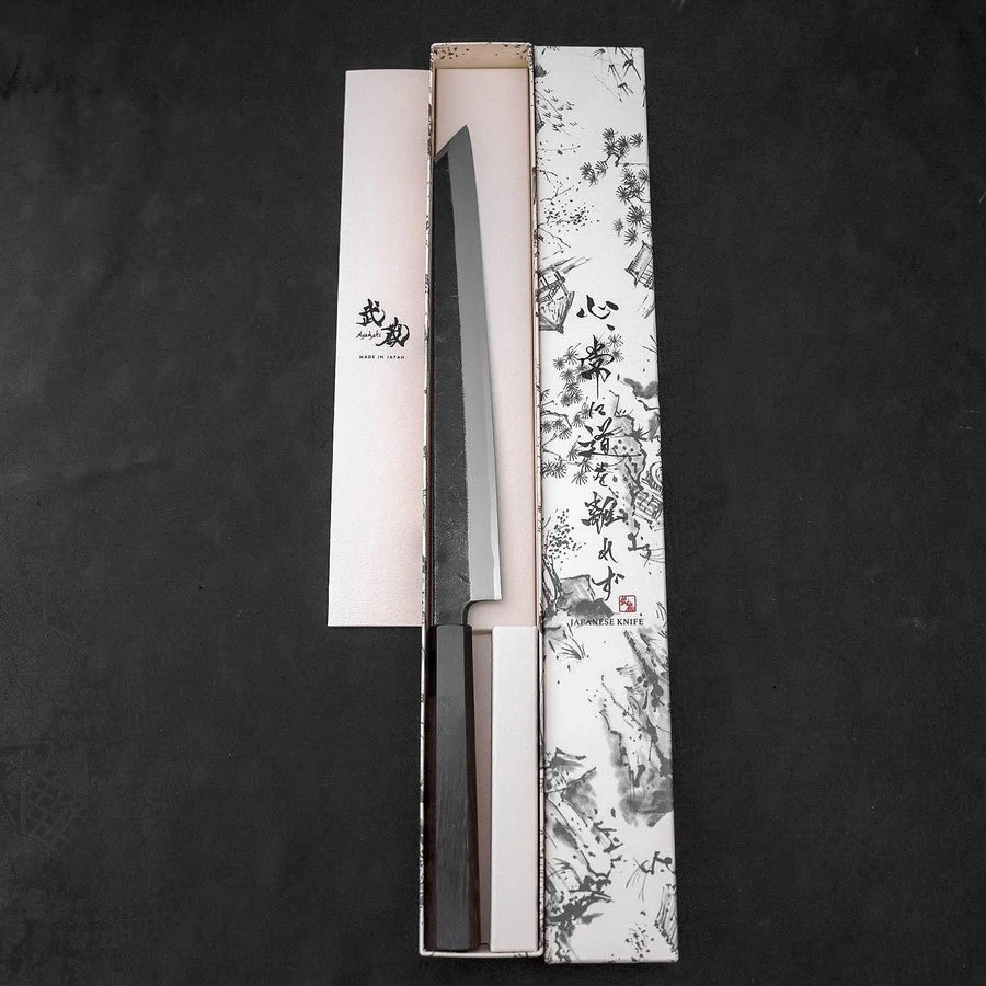 Kiritsuke Yanagiba Blue Steel #2 Kurouchi Büffelhorn und Wenge Griff 270mm - Image 8