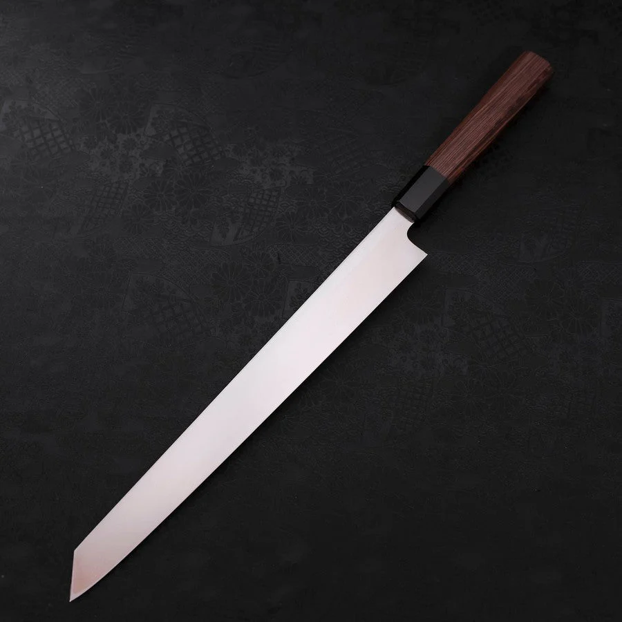 Kiritsuke Yanagiba Blue Steel #2 Kurouchi Büffelhorn und Wenge Griff 300mm - Image 2