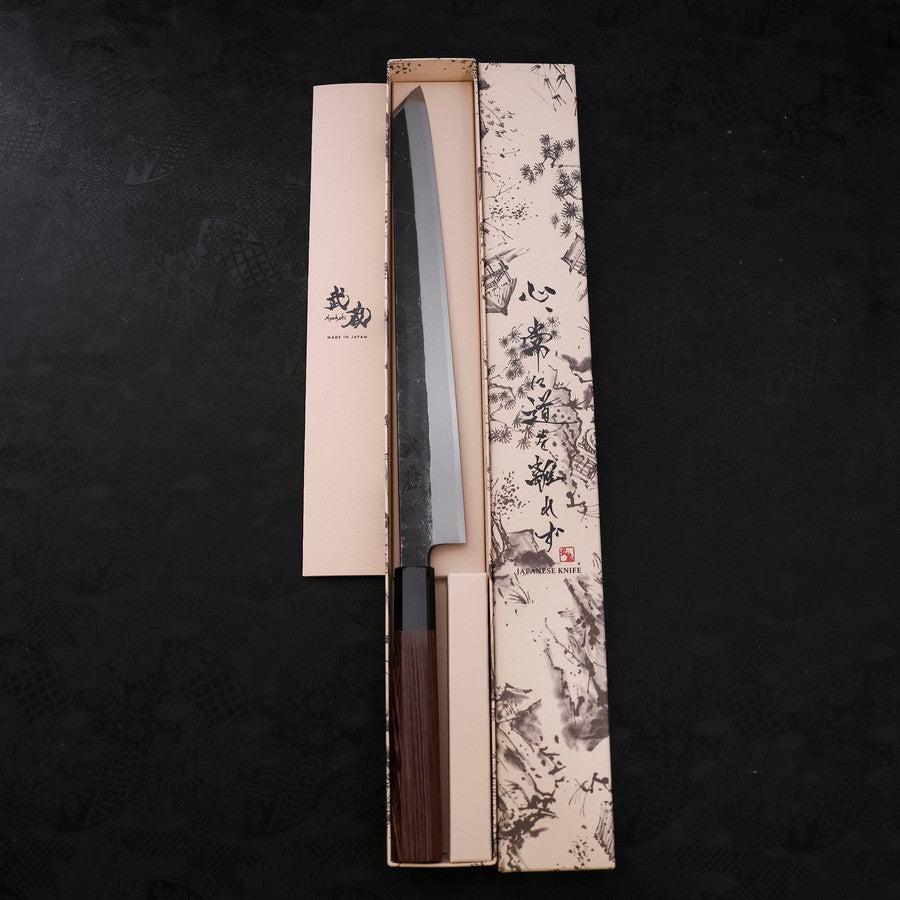 Kiritsuke Yanagiba Blue Steel #2 Kurouchi Büffelhorn und Wenge Griff 300mm - Image 8