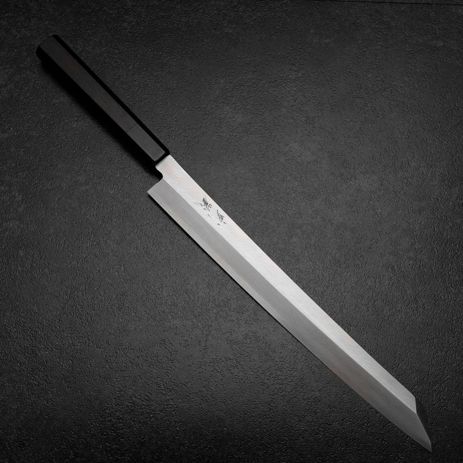 Kiritsuke Yanagiba Silver Steel #3 Kasumi Büffelhorn und Ebenholz Griff 300mm (Sori)