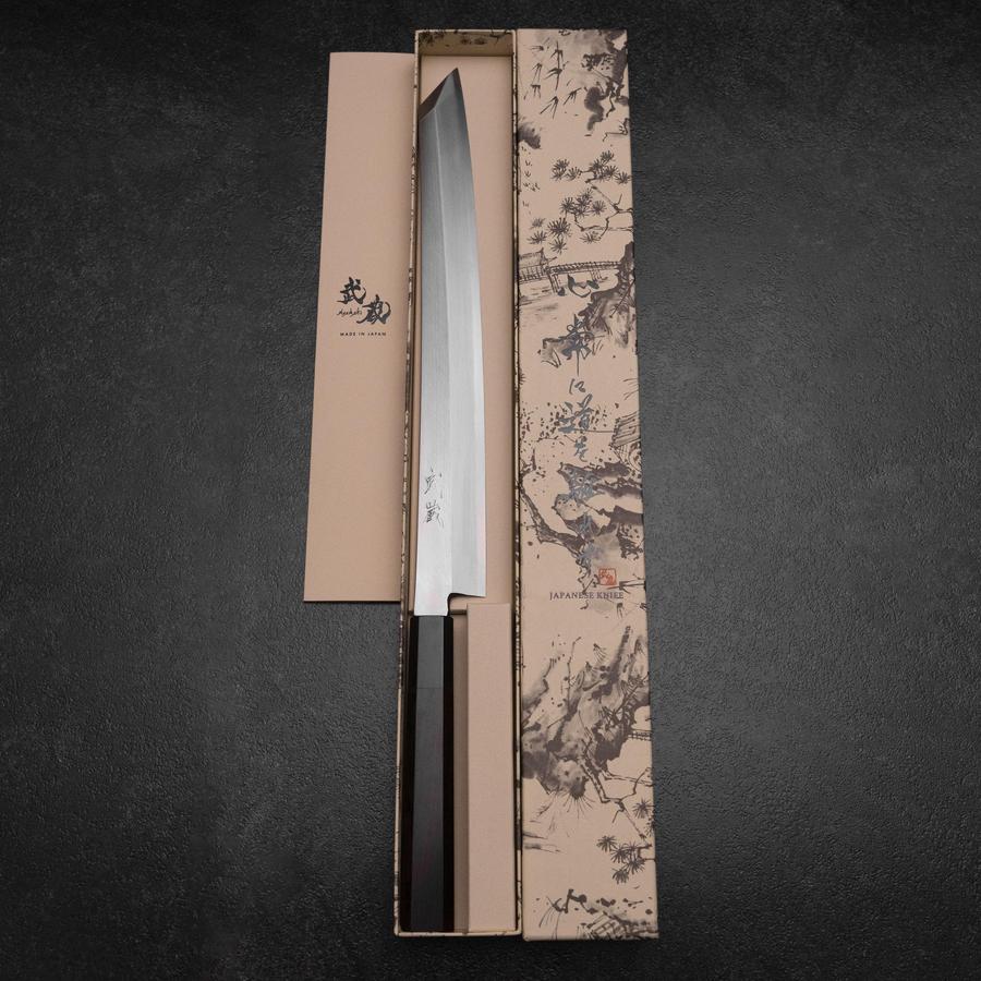 Kiritsuke Yanagiba Silver Steel #3 Kasumi Büffelhorn und Ebenholz Griff 300mm (Sori) - Image 8