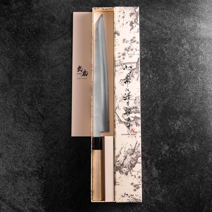 Kiritsuke Yanagiba Silver Steel #3 Kasumi Büffelhorn und Magnolienholz  Griff 300mm - Image 8