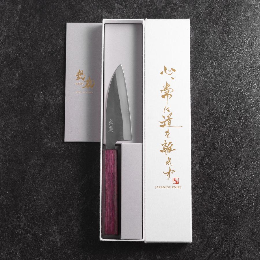 Funayuki Blue Steel #1 Kurouchi Lila Urushi Griff 105mm - Image 8