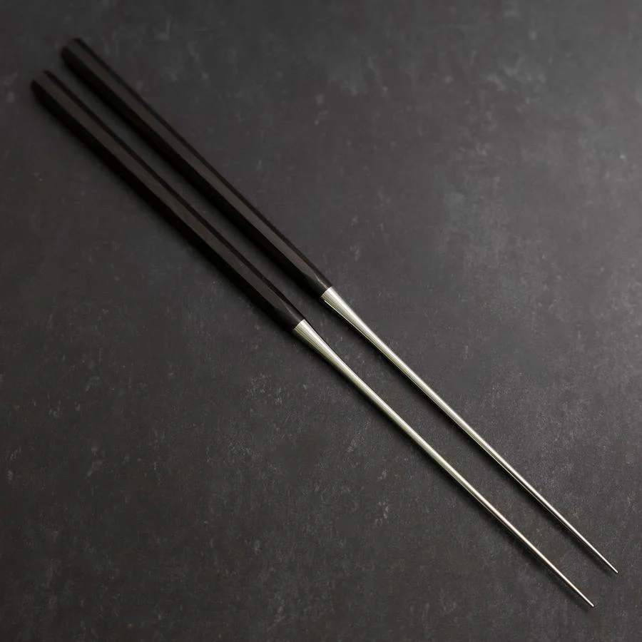 Moribashi Essstäbchen Honyaki Edelstahl Schwarzer Ishime Griff 150mm - Image 3
