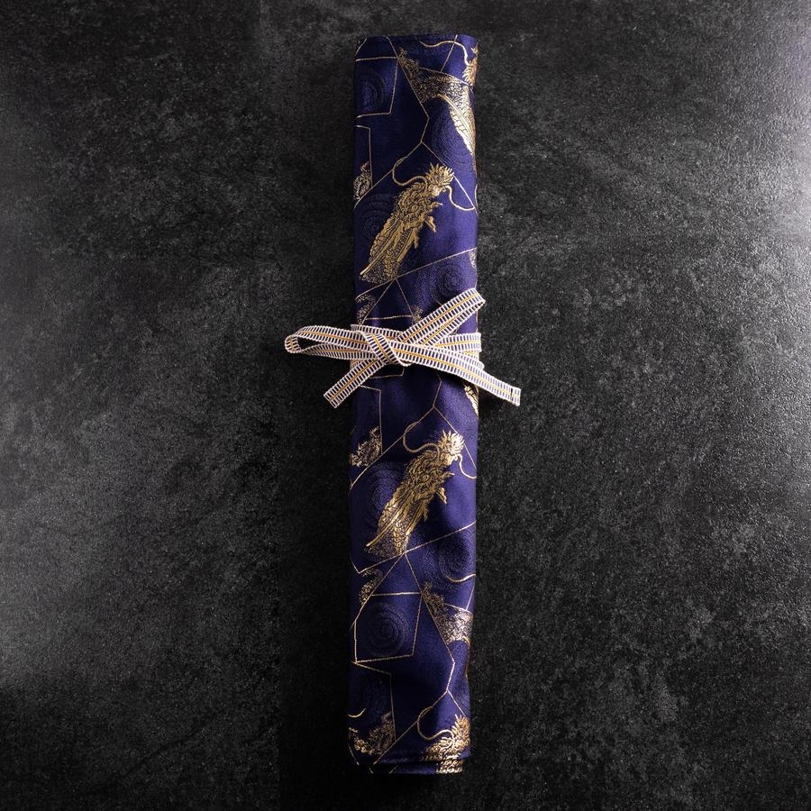 Musashi Japanische Küchenmesser Rolle Blau-Goldener Drache 4 Taschen Handgefertigt