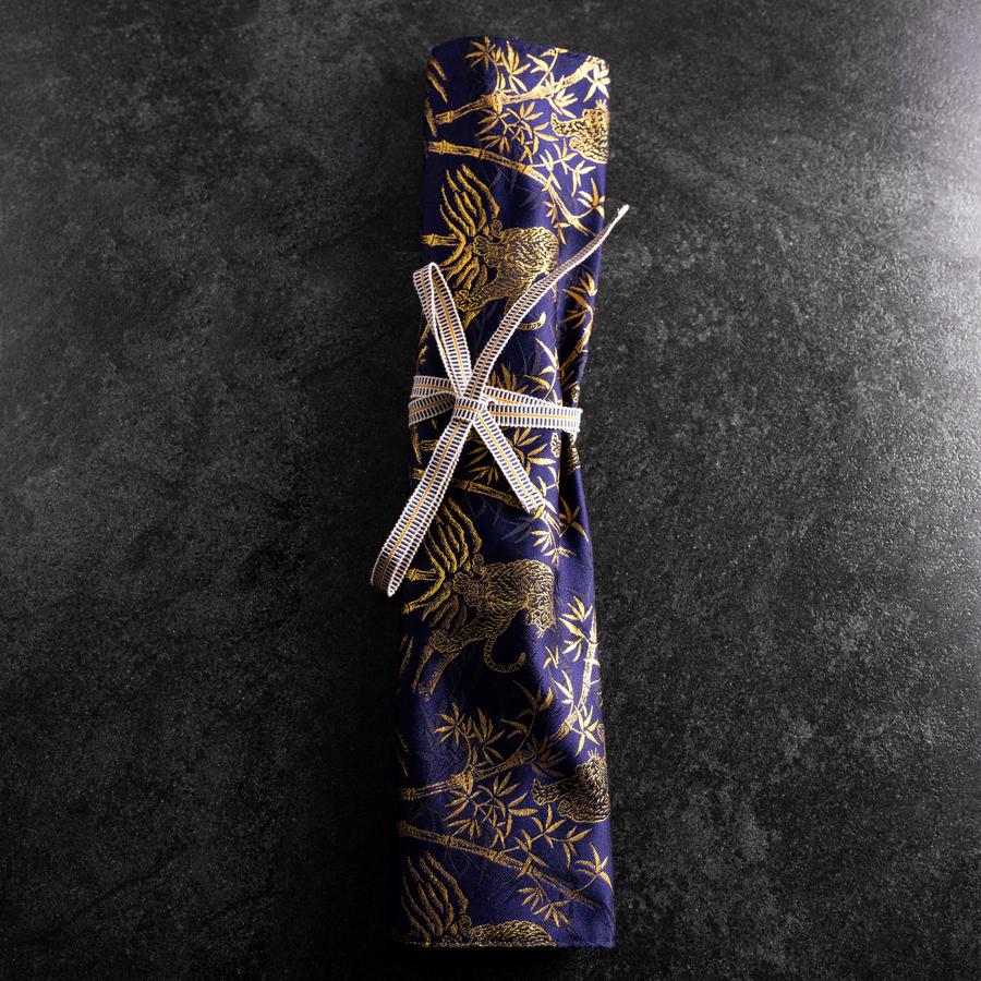Musashi Japanische Küchenmesser Rolle Blau-Goldener Tiger 4 Taschen Handgefertigt
