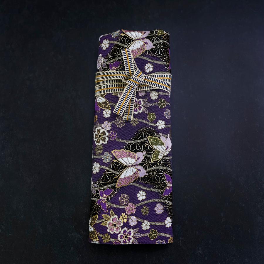 Musashi Japanische Küchenmesser Rolle Lila-Gold Schmetterling & Sakura 4 Taschen Handgefertigt