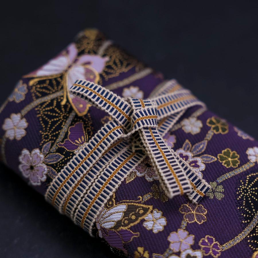 Musashi Japanische Küchenmesser Rolle Lila-Gold Schmetterling & Sakura 4 Taschen Handgefertigt - Image 2