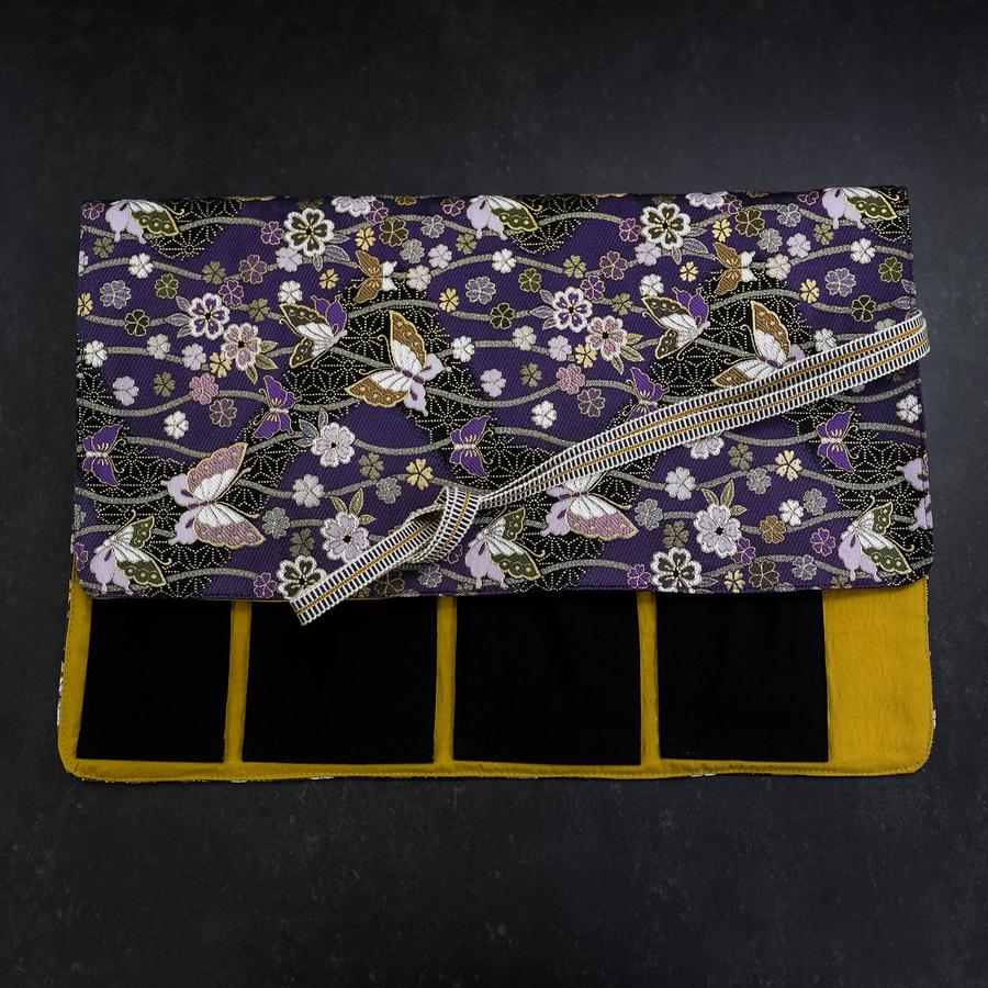Musashi Japanische Küchenmesser Rolle Lila-Gold Schmetterling & Sakura 4 Taschen Handgefertigt - Image 3