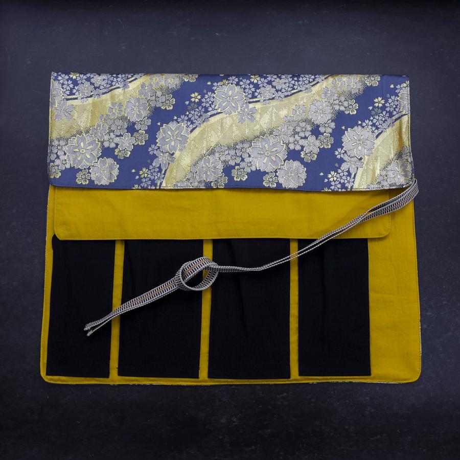 Musashi Japanische Küchenmesser Rolle Blue-Golden Sakura Fluss 4 Taschen Handgemacht - Image 3