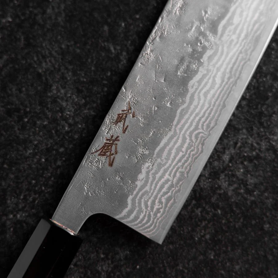 Nakiri 440C Nashiji Damast Büffelhorn und Walnussholz Griff 165mm - Image 3