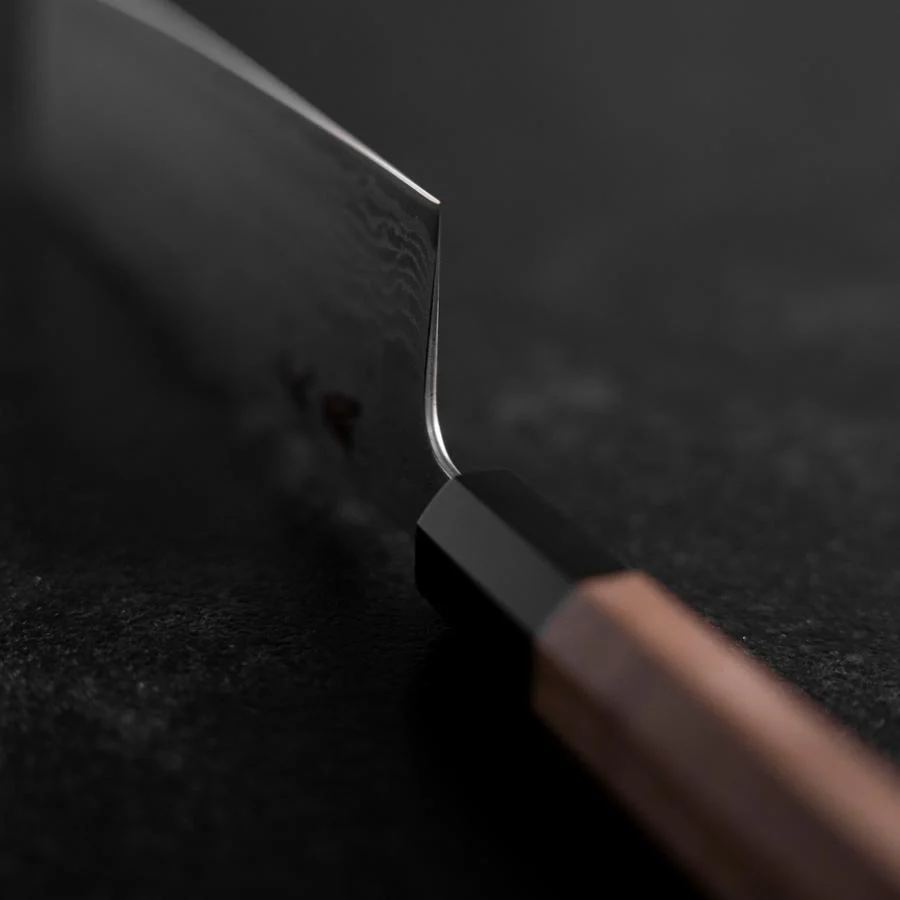 Nakiri 440C Nashiji Damast Büffelhorn und Walnussholz Griff 165mm - Image 4