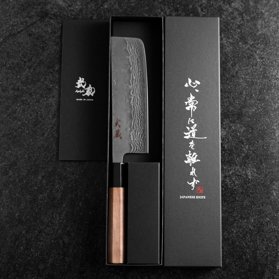 Nakiri 440C Nashiji Damast Büffelhorn und Walnussholz Griff 165mm - Image 8