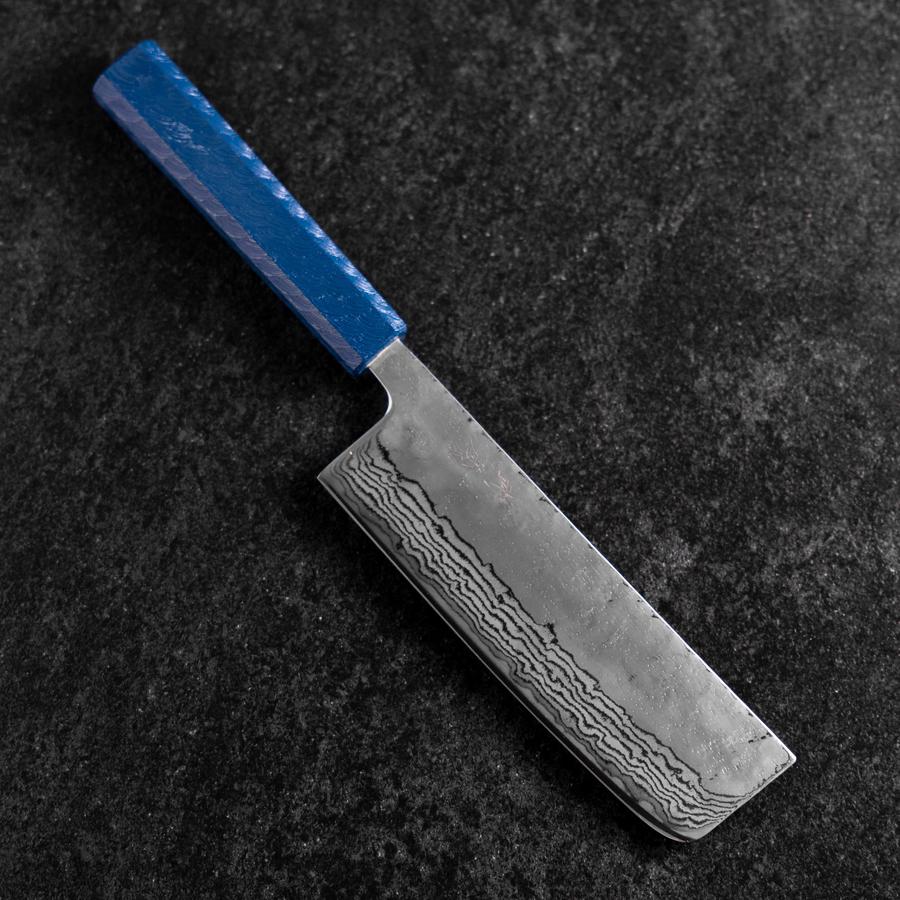 Nakiri Silver Steel #3 Nashiji Kagami Damast Blauer Urushi Griff 165mm