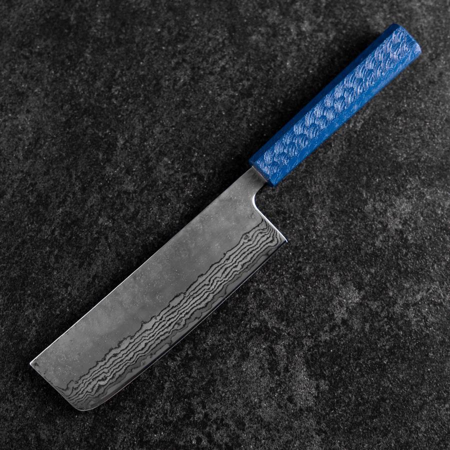 Nakiri Silver Steel #3 Nashiji Kagami Damast Blauer Urushi Griff 165mm - Image 2