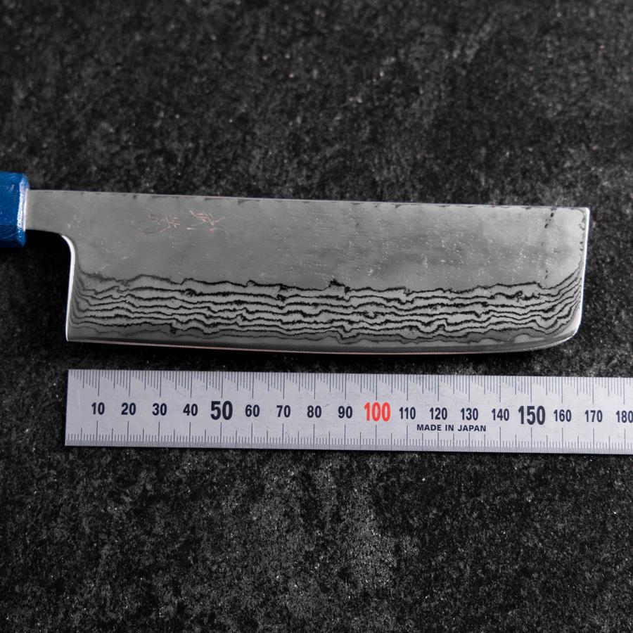 Nakiri Silver Steel #3 Nashiji Kagami Damast Blauer Urushi Griff 165mm - Image 7