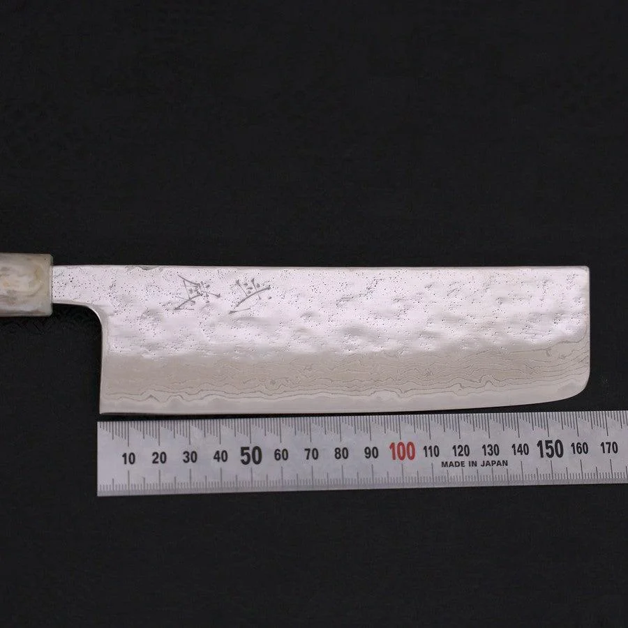 Nakiri AUS-10 Nashiji Damast Weiß-Blauer Ozeanplastik Griff 165mm - Image 7