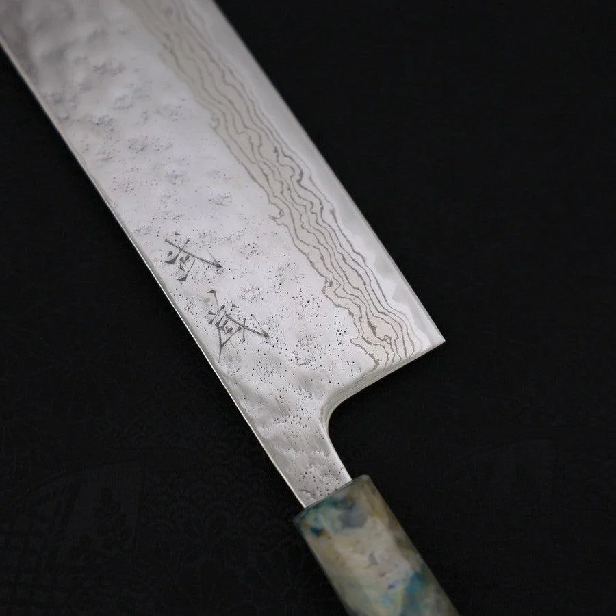 Nakiri AUS-10 Nashiji Damast Weißer-Mix Ozeanplastik Griff 165mm - Image 3