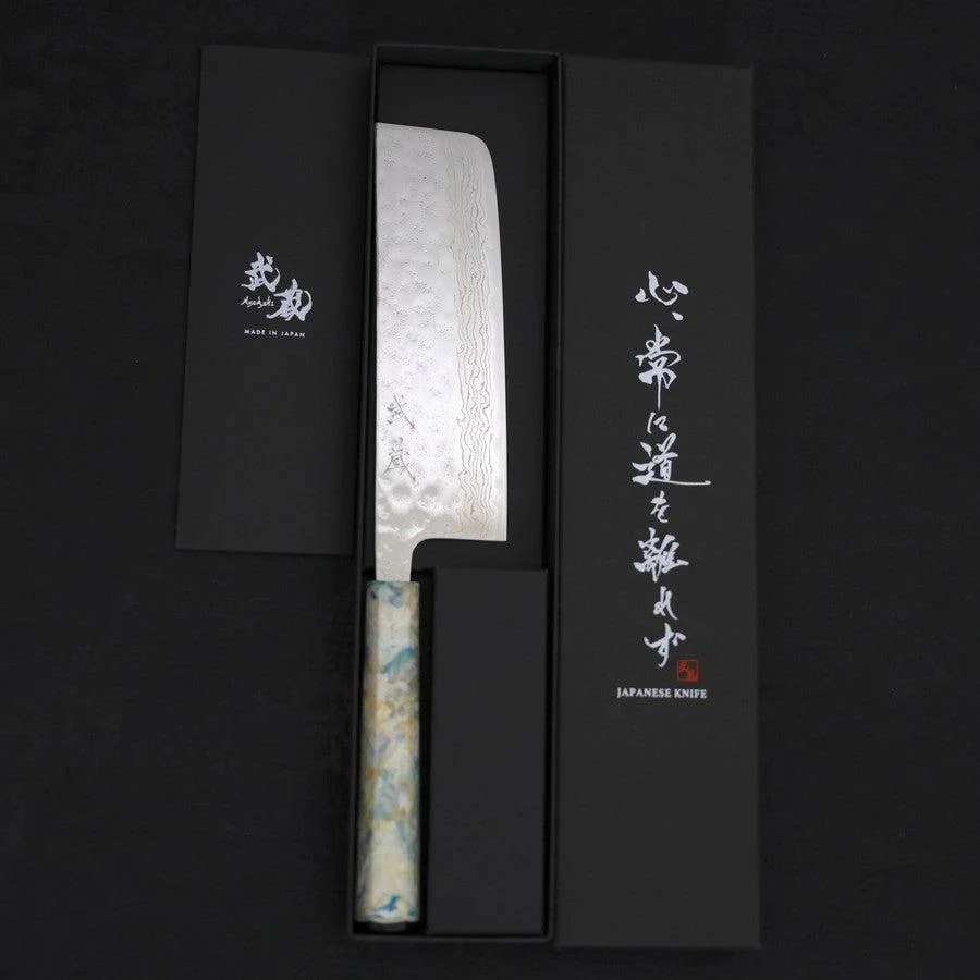 Nakiri AUS-10 Nashiji Damast Weißer-Mix Ozeanplastik Griff 165mm - Image 8