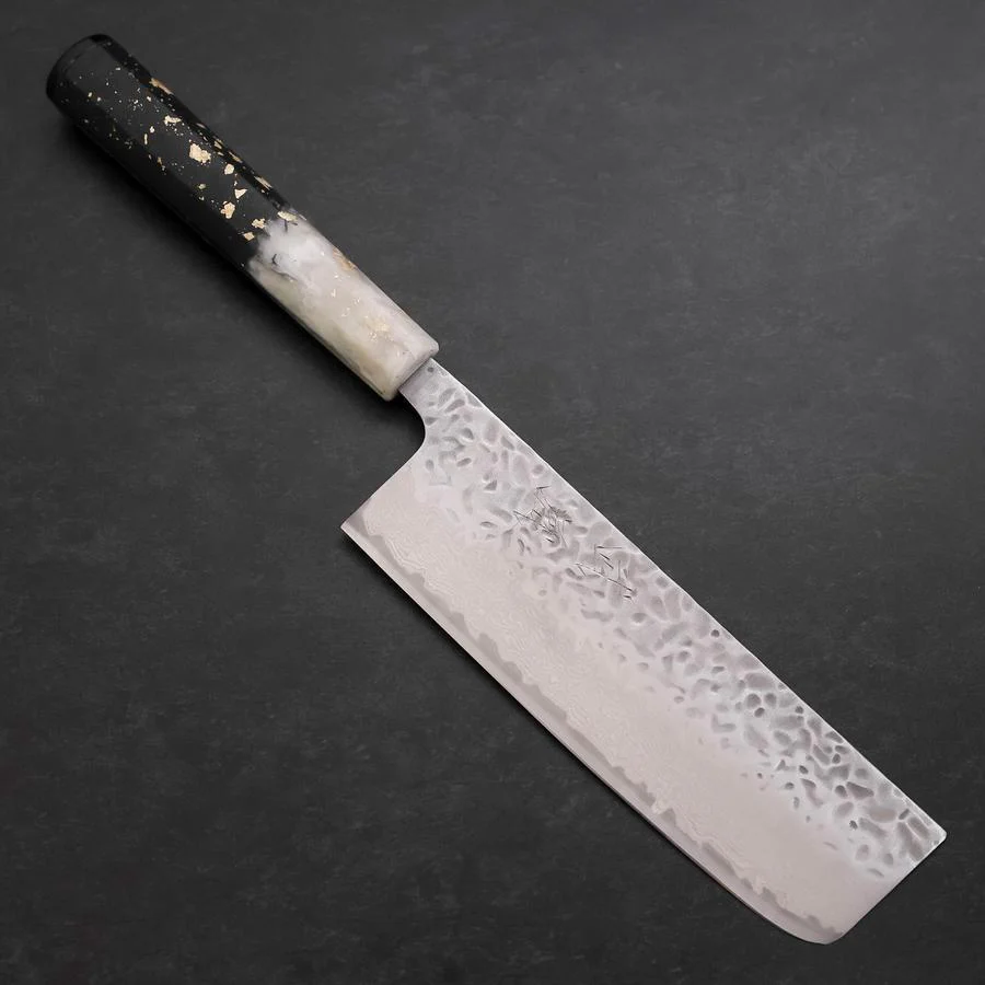 Nakiri AUS-10 Tsuchime Damast Weiß-Schwarzer Ozeanplastik Griff mit Blattgold 165mm