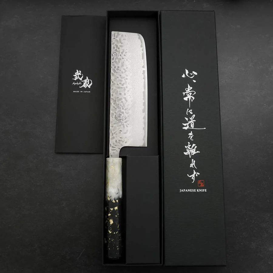 Nakiri AUS-10 Tsuchime Damast Weiß-Schwarzer Ozeanplastik Griff mit Blattgold 165mm - Image 8