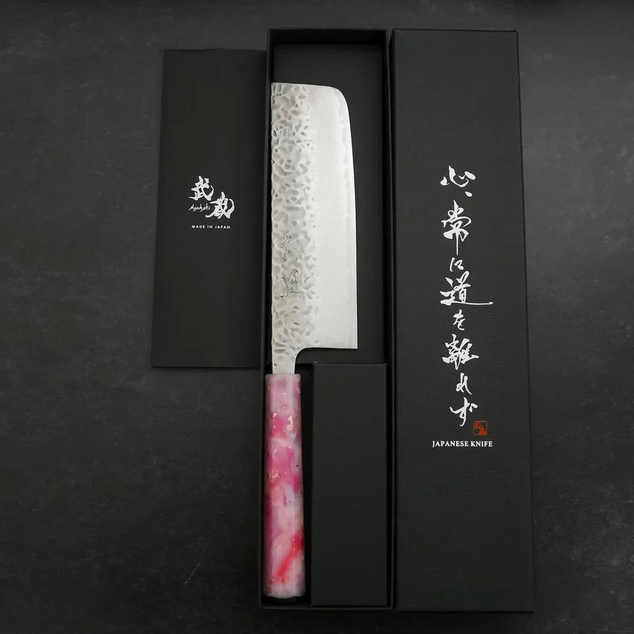 Nakiri AUS-10 Tsuchime Damast Sakura Rosa Ozeanplastik Griff mit Blattgold 165mm - Image 8