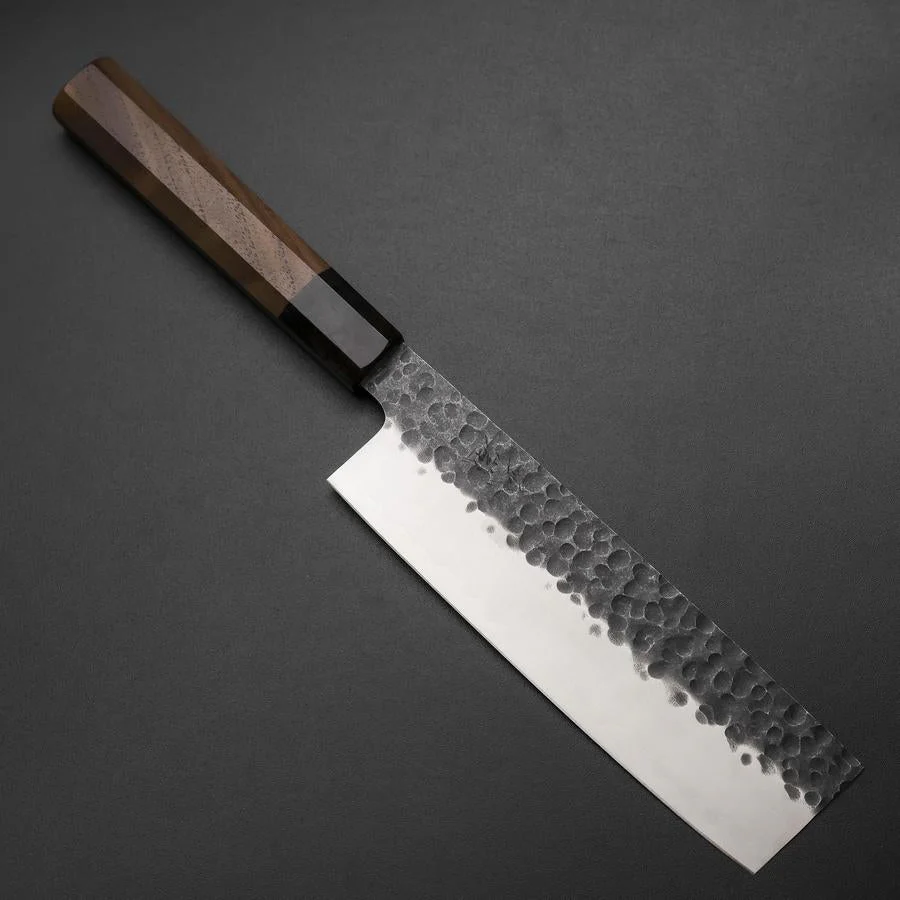 Nakiri AUS-8 Kurouchi Tsuchime Walnuss- und Rosenholz Griff 170mm