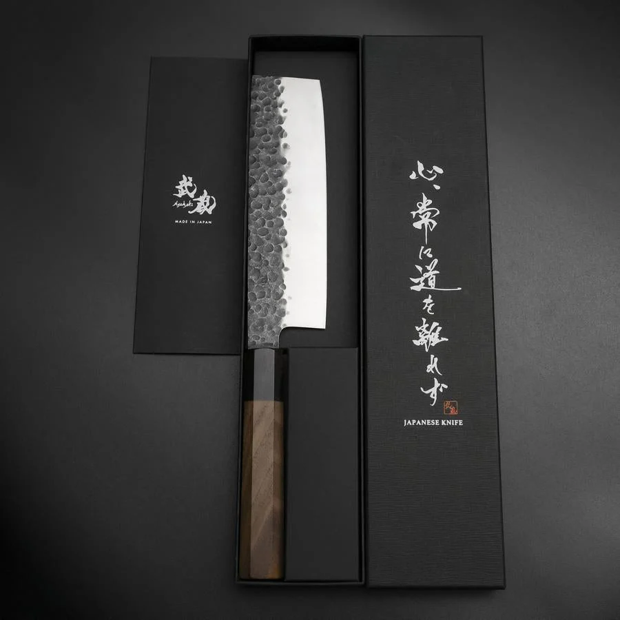 Nakiri AUS-8 Kurouchi Tsuchime Walnuss- und Rosenholz Griff 170mm - Image 8