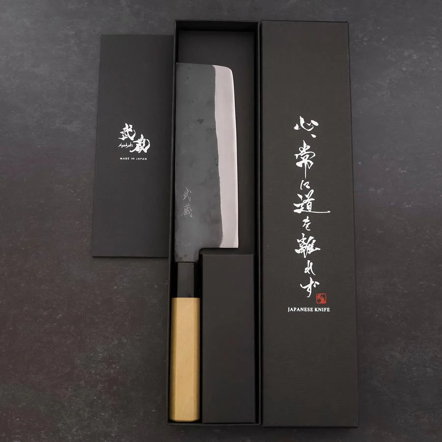 Nakiri Blue Steel #1 Edelstahlummantelung Kurouchi Büffelhorn und Magnolienholz Griff 165mm - Image 8