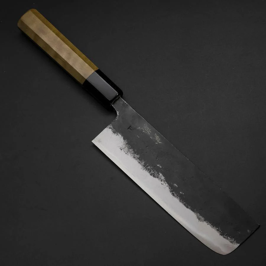 Nakiri Blue Steel #1 Kurouchi Büffelhorn und Magnolienholz Griff 165mm