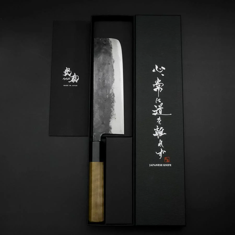 Nakiri Blue Steel #1 Kurouchi Büffelhorn und Magnolienholz Griff 165mm - Image 8
