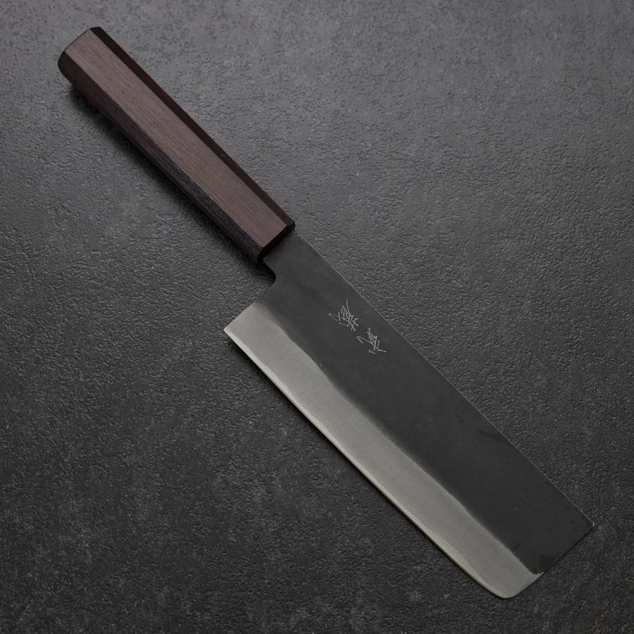Nakiri Blue Steel #1 Edelstahlummantelung Kurouchi Lila Urushi Griff 165mm