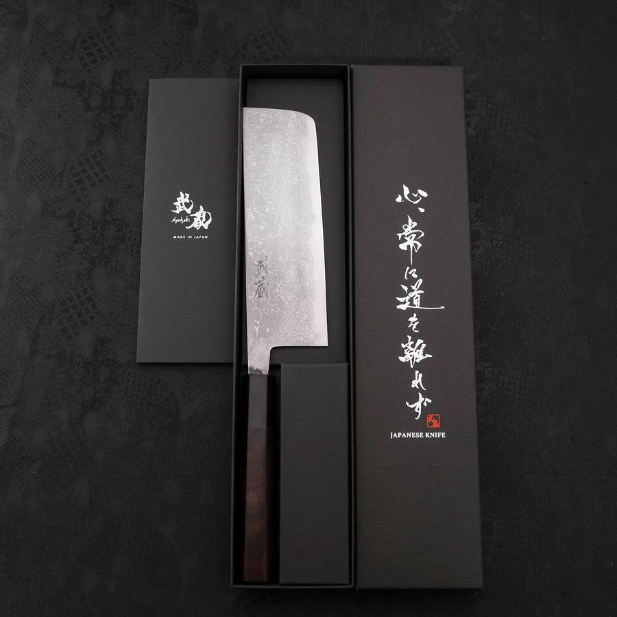 Nakiri Blue Steel #2 Damast Büffelhorn und Ebenholz Griff 165mm - Image 8