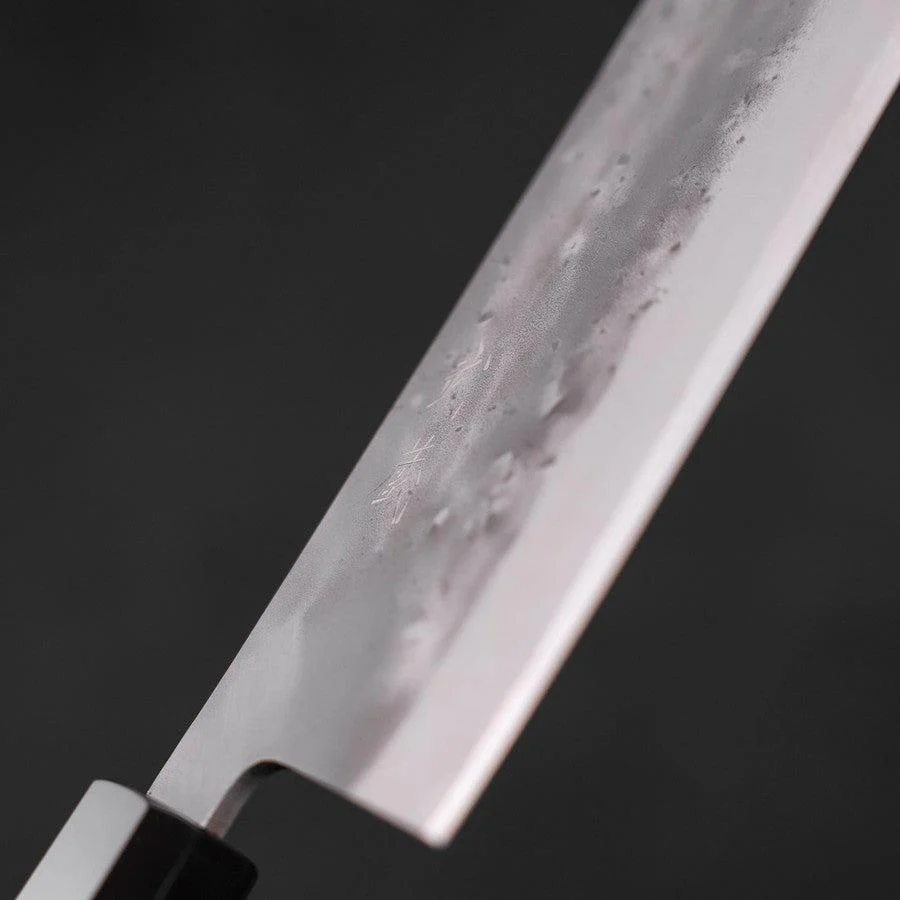 Nakiri Blue Steel #2 Edelstahlummantelung Nashiji Büffelhorn und Teakholz Griff 165mm - Image 3