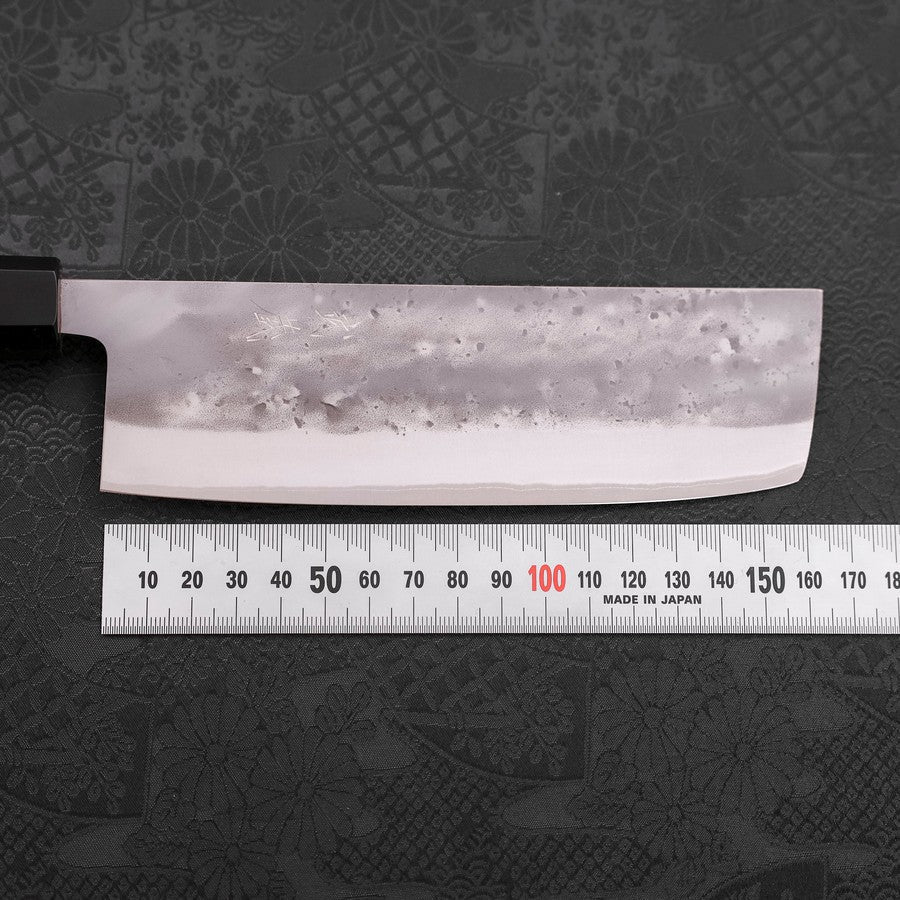 Nakiri Blue Steel #2 Edelstahlummantelung Nashiji Büffelhorn und Teakholz Griff 165mm - Image 7