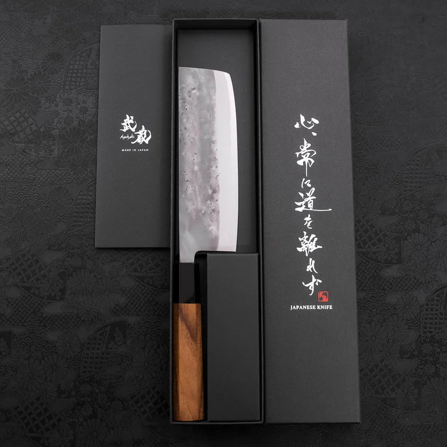 Nakiri Blue Steel #2 Edelstahlummantelung Nashiji Büffelhorn und Teakholz Griff 165mm - Image 8