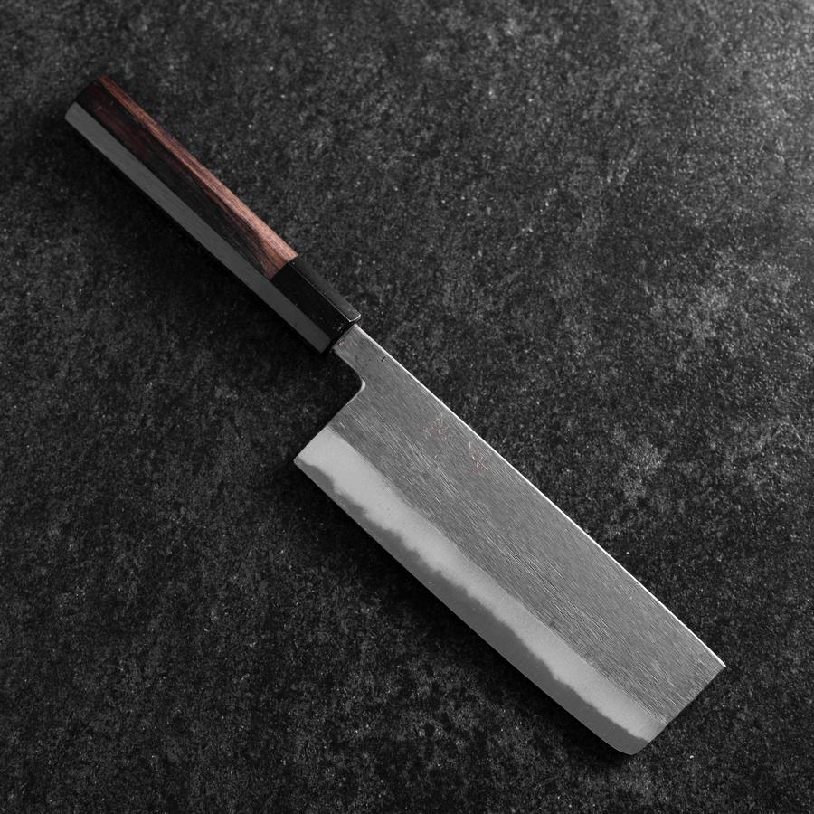 Nakiri Blue Steel #2 Kurouchi Büffelhorn und Ebenholz Griff 165mm