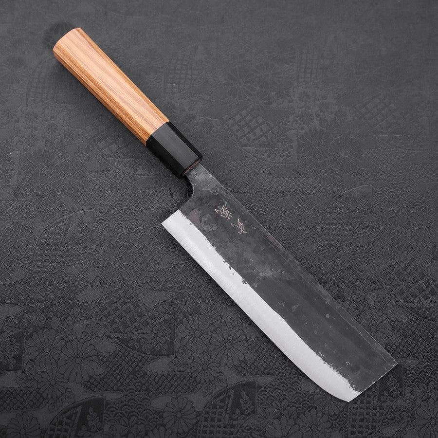 Nakiri Blue Steel #2 Kurouchi Büffelhorn und Teakholz Griff 165mm