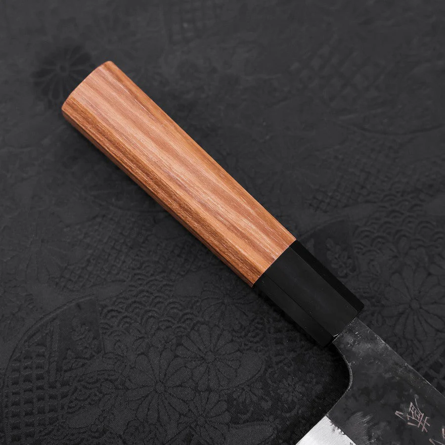 Nakiri Blue Steel #2 Kurouchi Büffelhorn und Teakholz Griff 165mm - Image 6