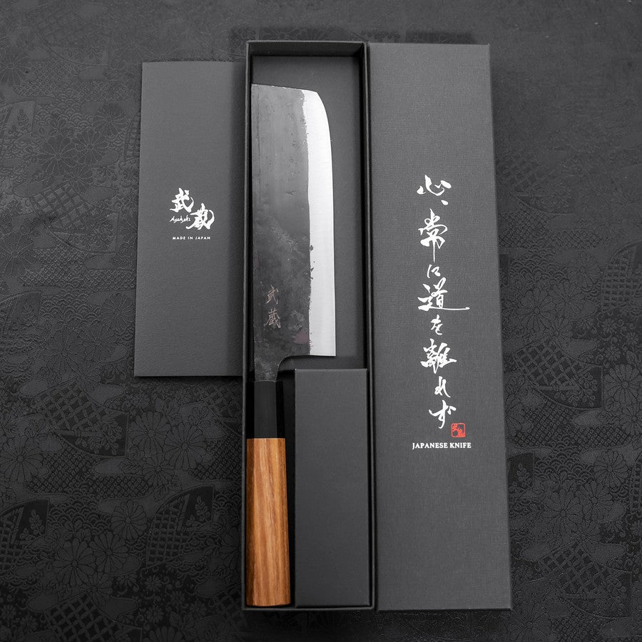 Nakiri Blue Steel #2 Kurouchi Büffelhorn und Teakholz Griff 165mm - Image 8