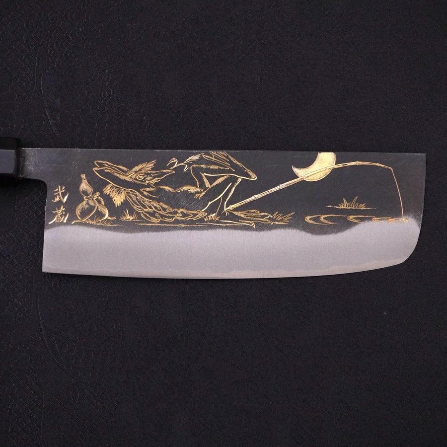 Nakiri Blue Steel #2 Kurouchi Chokin "Fischender Kappa - Ruhend" Büffelhorn und Ebenholz Griff 165mm - Image 3
