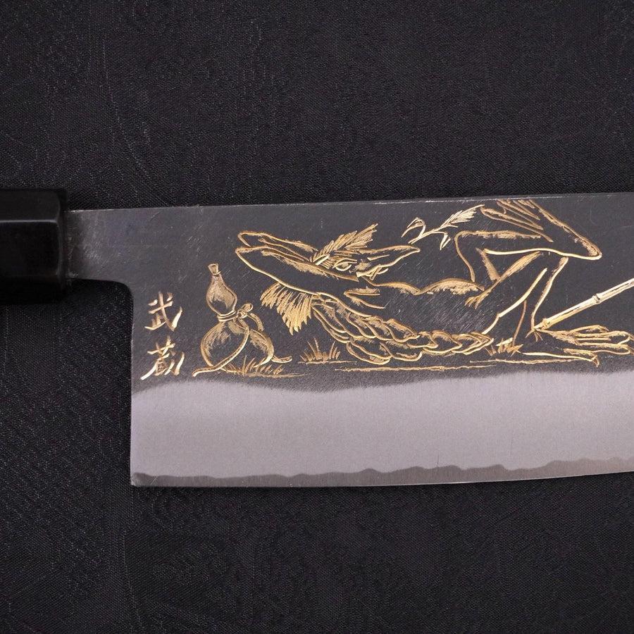 Nakiri Blue Steel #2 Kurouchi Chokin "Fischender Kappa - Ruhend" Büffelhorn und Ebenholz Griff 165mm - Image 4