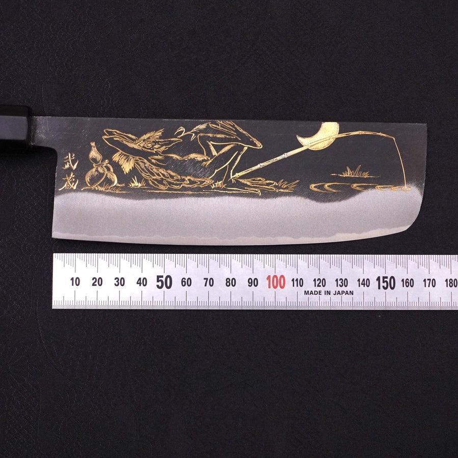 Nakiri Blue Steel #2 Kurouchi Chokin "Fischender Kappa - Ruhend" Büffelhorn und Ebenholz Griff 165mm - Image 8