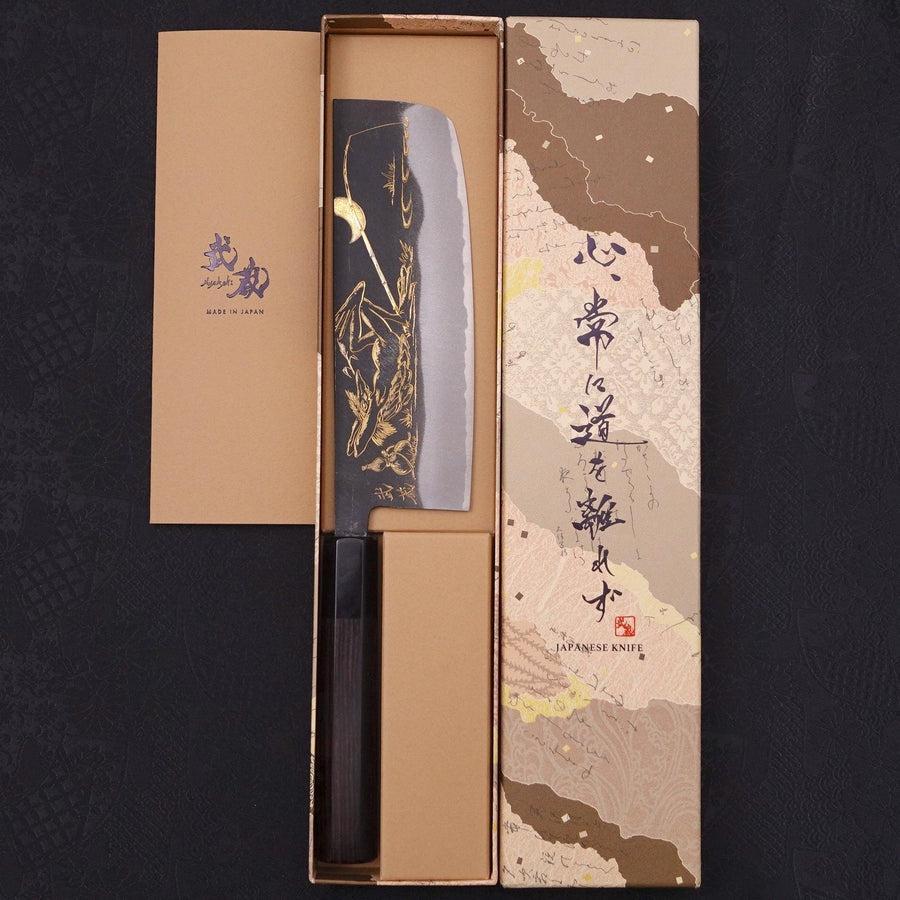 Nakiri Blue Steel #2 Kurouchi Chokin "Fischender Kappa - Ruhend" Büffelhorn und Ebenholz Griff 165mm - Image 9
