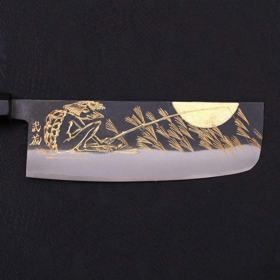 Nakiri Blue Steel #2 Kurouchi Chokin "Fischender Kappa - Lauernd" Büffelhorn und Ebenholz Griff 165mm - Image 3