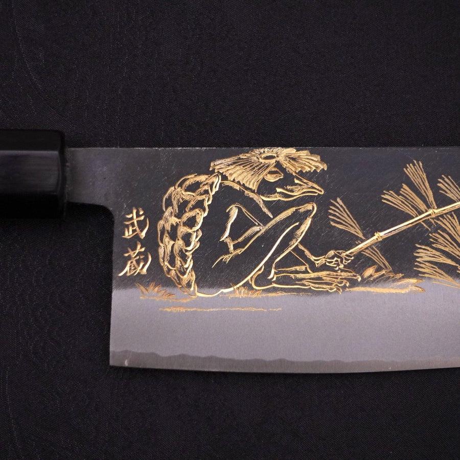 Nakiri Blue Steel #2 Kurouchi Chokin "Fischender Kappa - Lauernd" Büffelhorn und Ebenholz Griff 165mm - Image 4