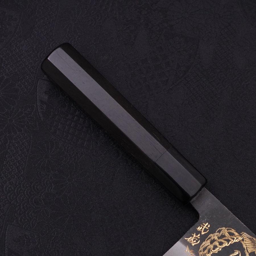 Nakiri Blue Steel #2 Kurouchi Chokin "Fischender Kappa - Lauernd" Büffelhorn und Ebenholz Griff 165mm - Image 7