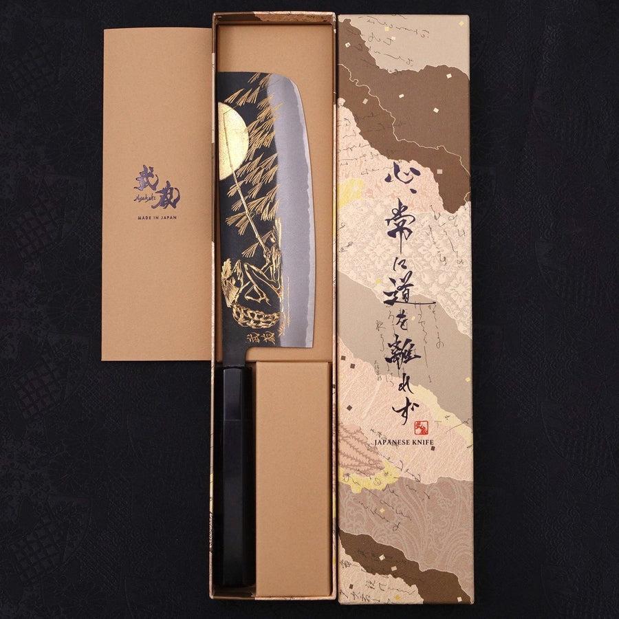 Nakiri Blue Steel #2 Kurouchi Chokin "Fischender Kappa - Lauernd" Büffelhorn und Ebenholz Griff 165mm - Image 9