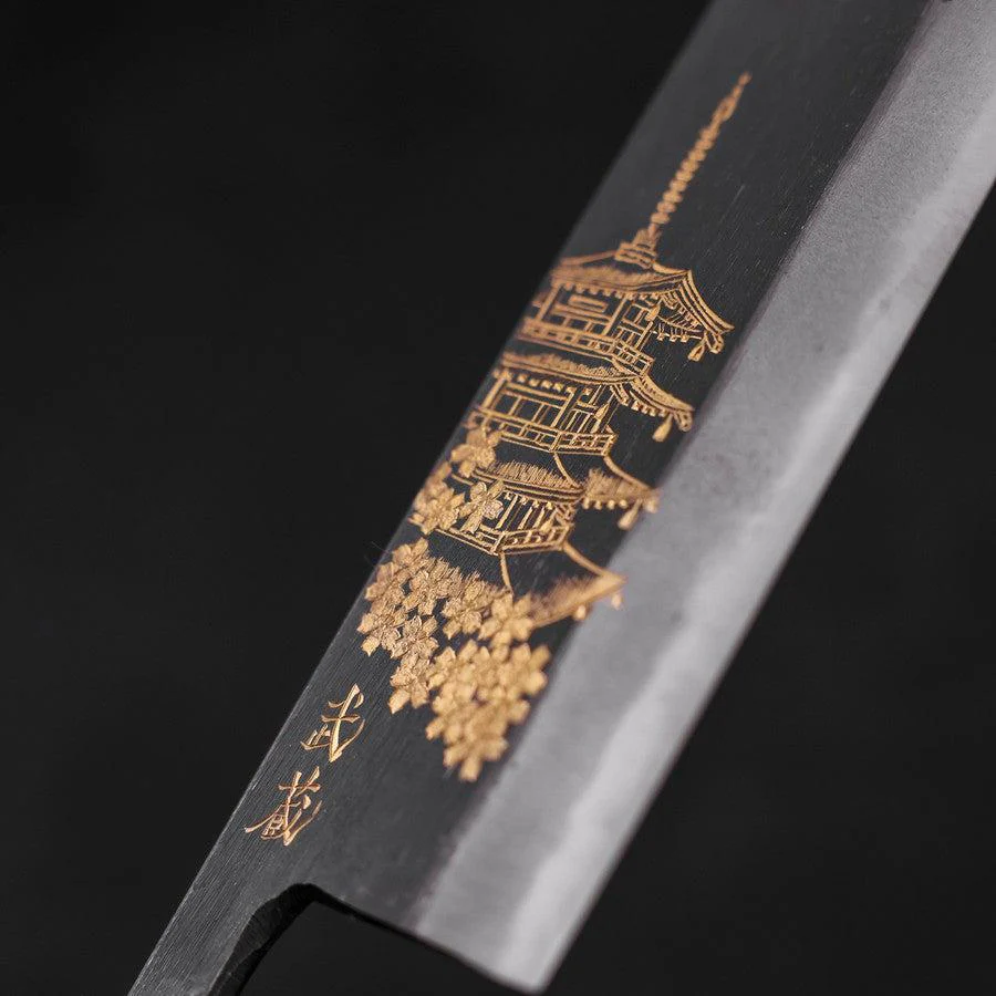 Nakiri Blue Steel #2 Kurouchi Chokin "Sakura Fünfstöckige Pagode" Büffelhorn und Ebenholz Griff 165mm - Image 3