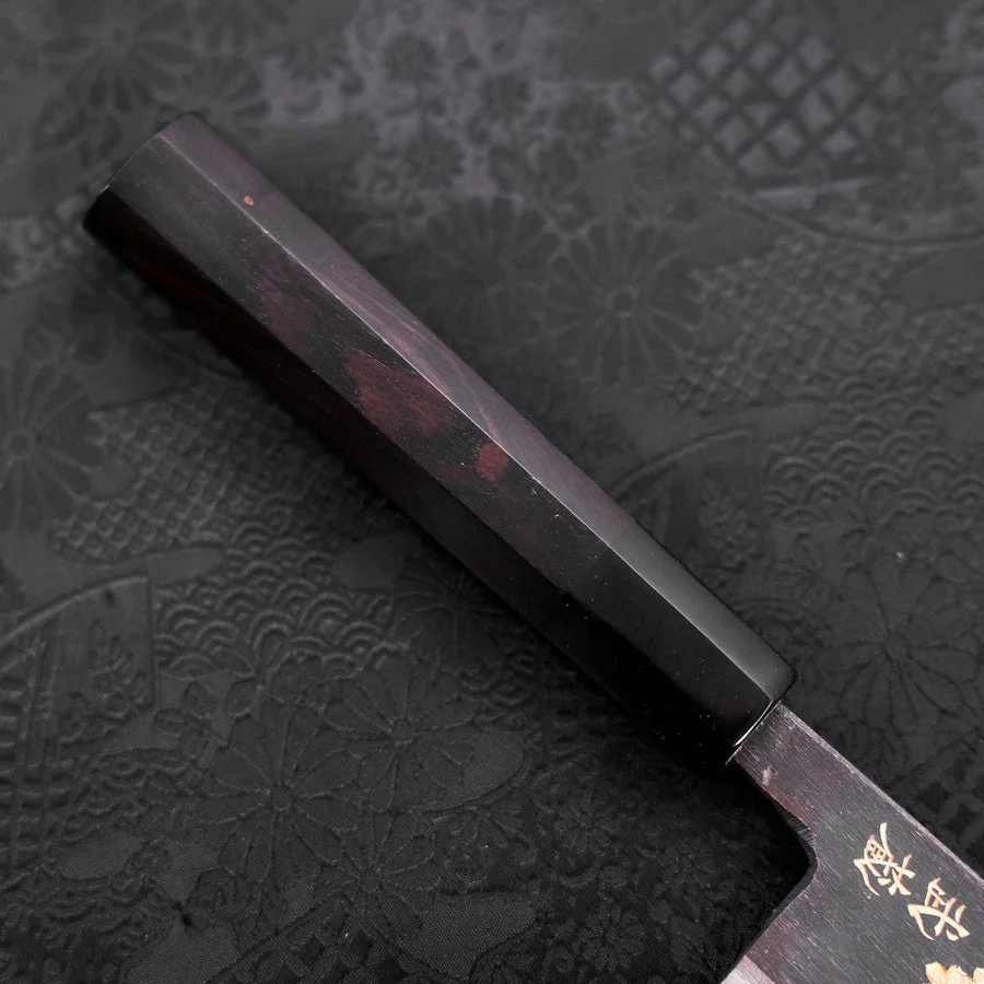 Nakiri Blue Steel #2 Kurouchi Chokin "Sakura Fünfstöckige Pagode" Büffelhorn und Ebenholz Griff 165mm - Image 6